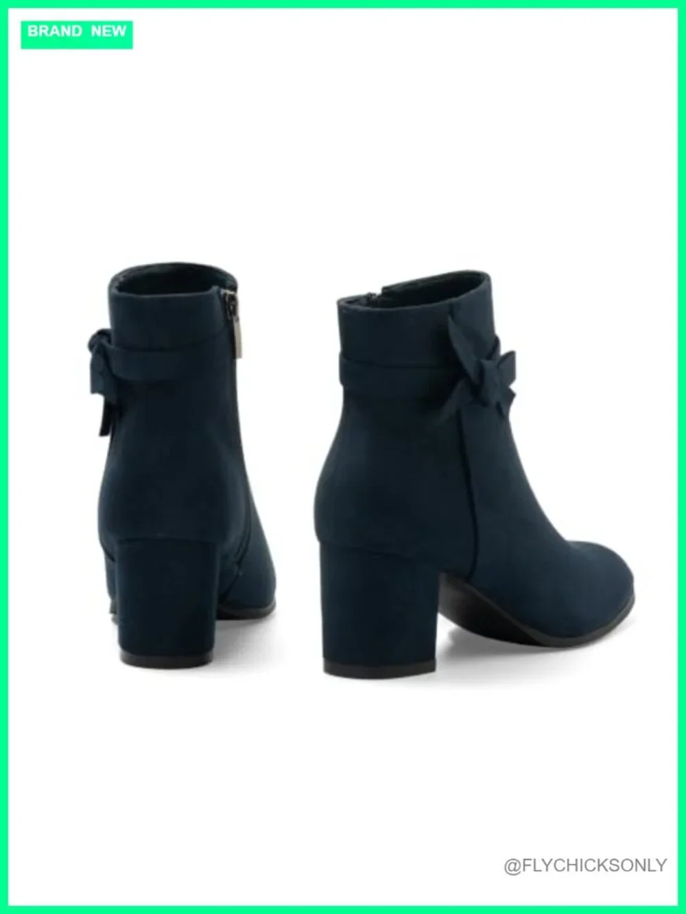 Women's Side Bow Ankle Boots Chunky Heel Closed Toe Zipper Booties